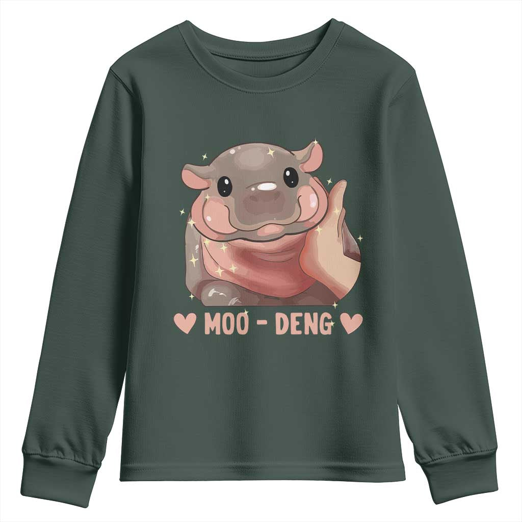 Funny Moo-Deng Youth Sweatshirt Baby Pygmy Hippo Cute Zoo For Family Tee TS10 Dark Forest Green Print Your Wear
