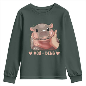 Funny Moo-Deng Youth Sweatshirt Baby Pygmy Hippo Cute Zoo For Family Tee TS10 Dark Forest Green Print Your Wear