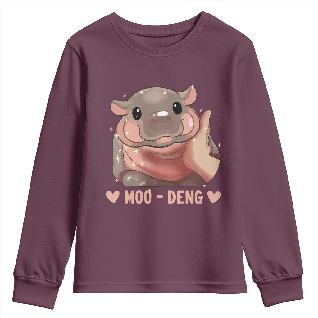 Funny Moo-Deng Youth Sweatshirt Baby Pygmy Hippo Cute Zoo For Family Tee TS10 Maroon Print Your Wear