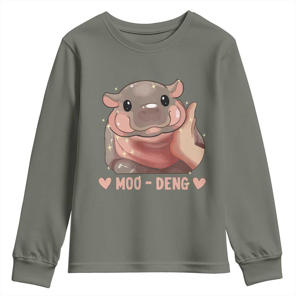Funny Moo-Deng Youth Sweatshirt Baby Pygmy Hippo Cute Zoo For Family Tee TS10 Military Green Print Your Wear