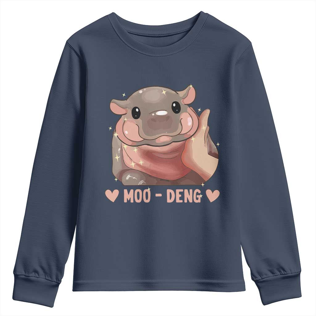 Funny Moo-Deng Youth Sweatshirt Baby Pygmy Hippo Cute Zoo For Family Tee TS10 Navy Print Your Wear