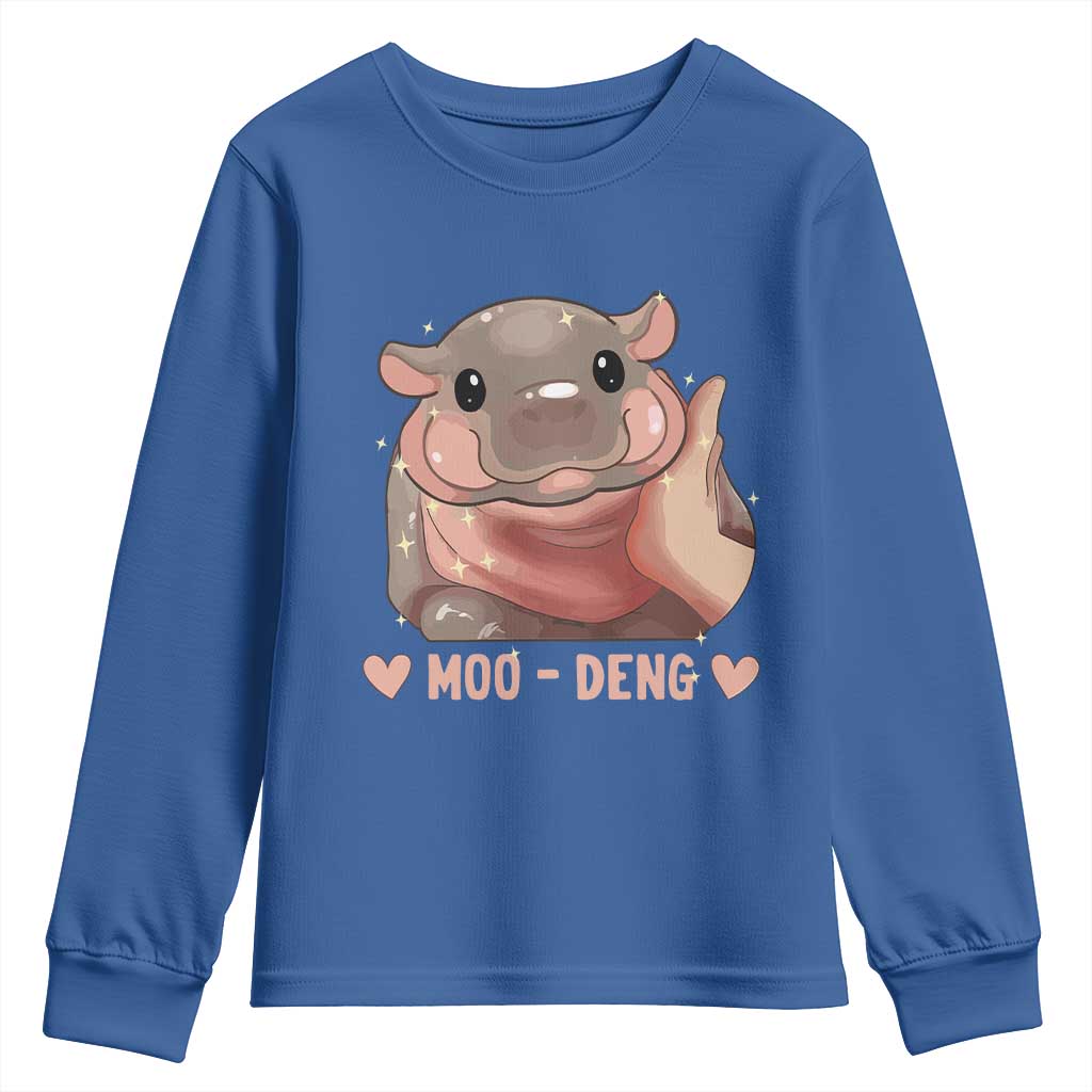 Funny Moo-Deng Youth Sweatshirt Baby Pygmy Hippo Cute Zoo For Family Tee TS10 Royal Blue Print Your Wear