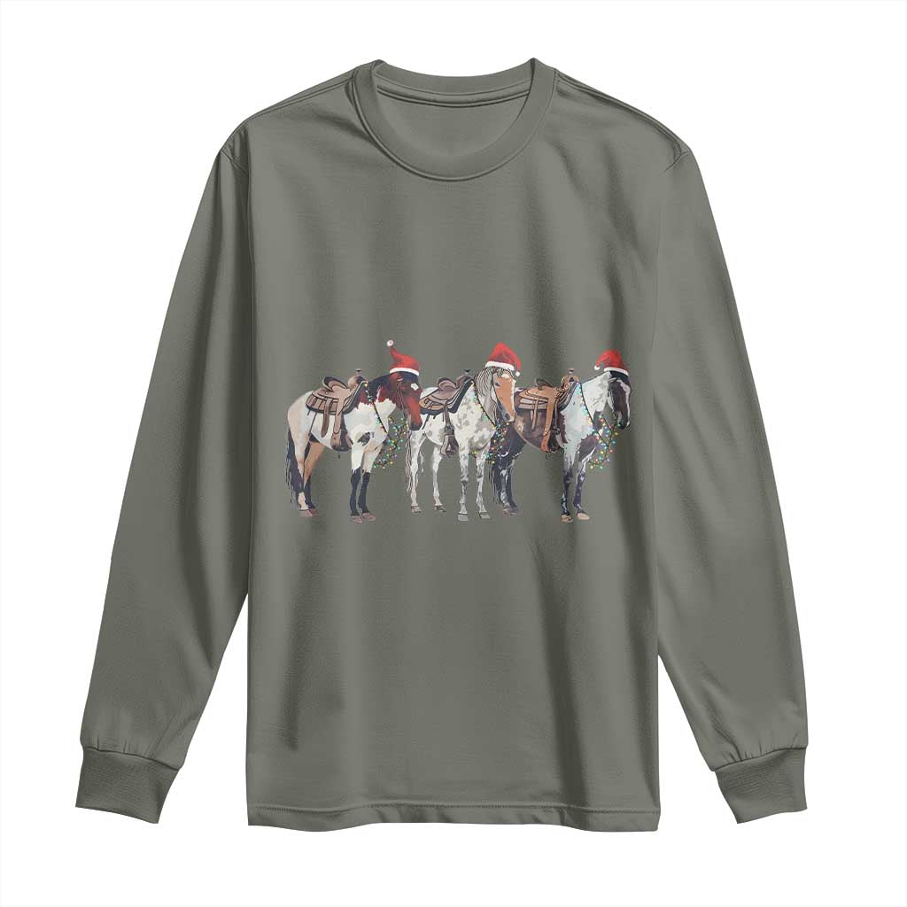 Horse Christmas Long Sleeve Shirt Western Cowboy Cowgirl Howdy Country TS10 Military Green Print Your Wear