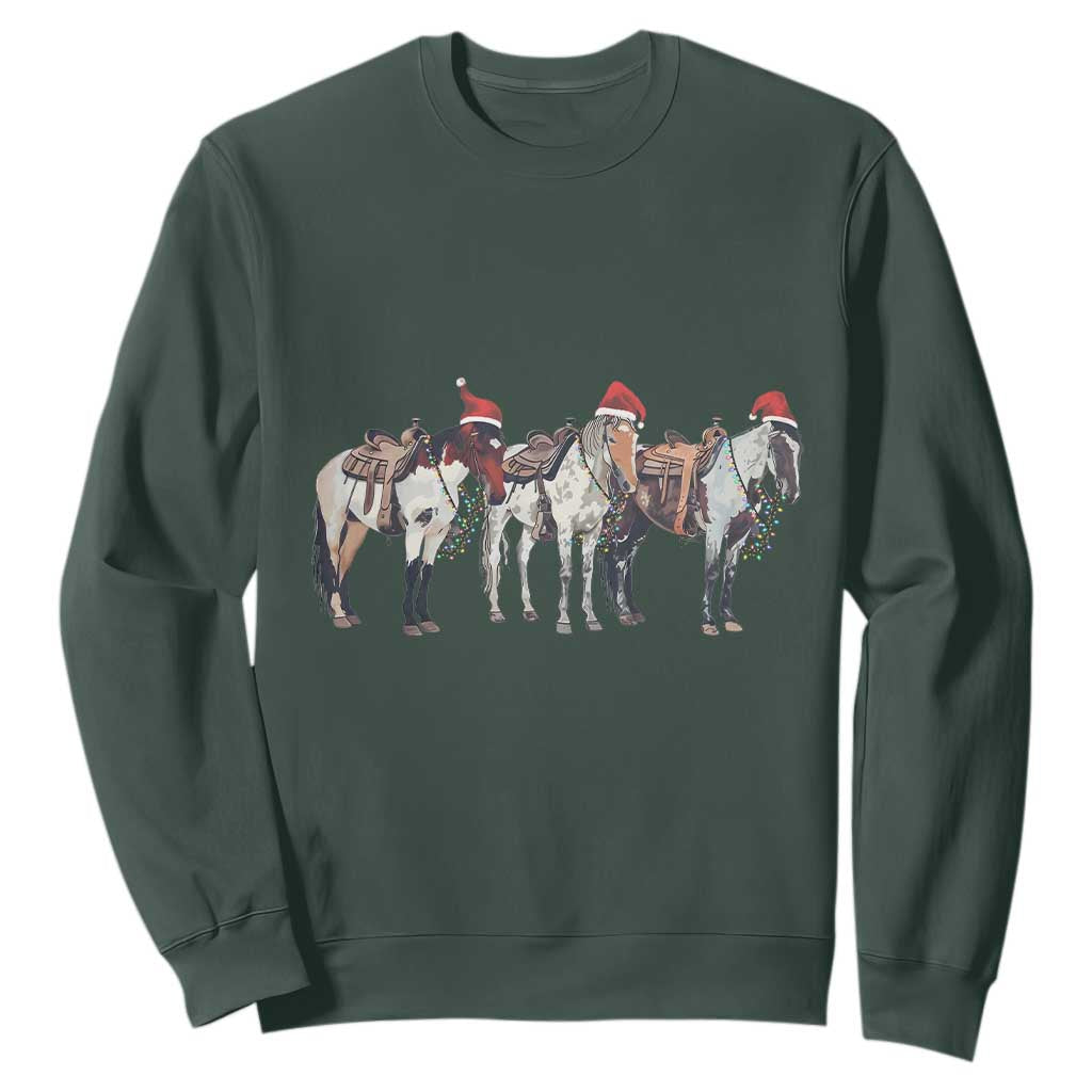 Horse Christmas Sweatshirt Western Cowboy Cowgirl Howdy Country TS10 Dark Forest Green Print Your Wear