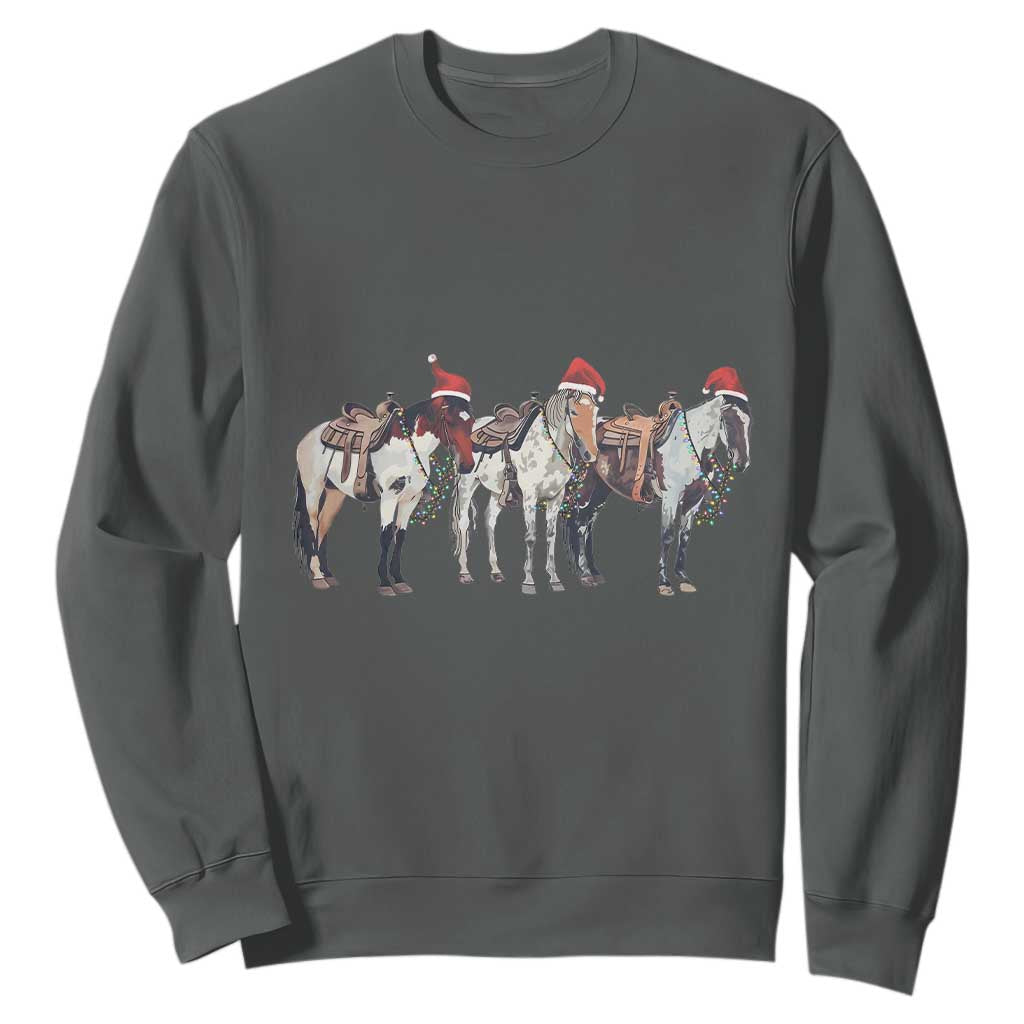 Horse Christmas Sweatshirt Western Cowboy Cowgirl Howdy Country TS10 Dark Heather Print Your Wear