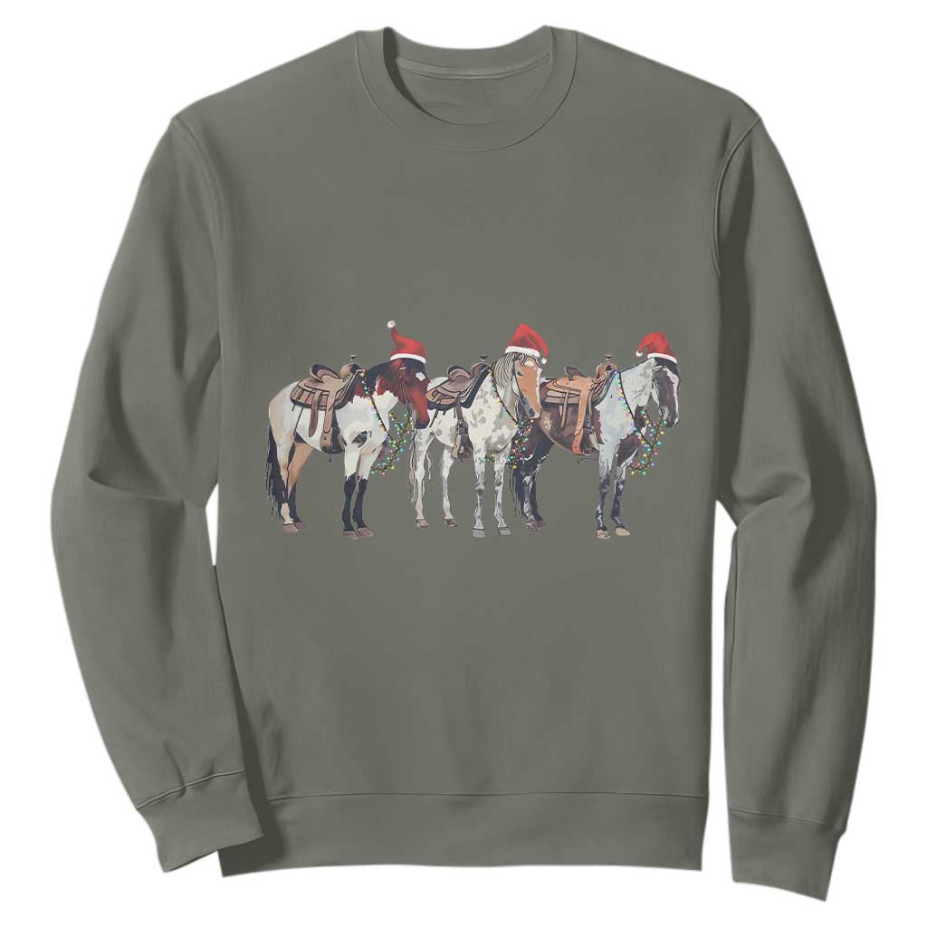 Horse Christmas Sweatshirt Western Cowboy Cowgirl Howdy Country TS10 Military Green Print Your Wear