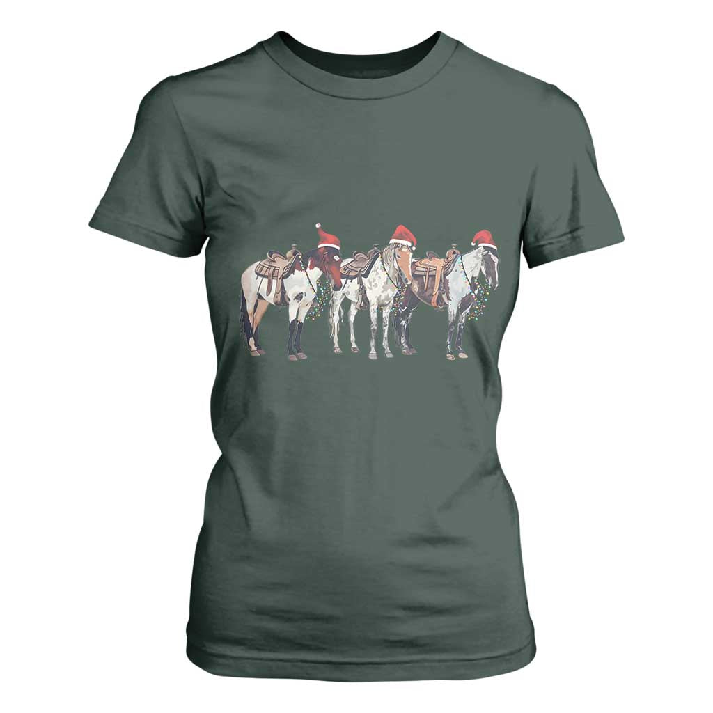 Horse Christmas T Shirt For Women Western Cowboy Cowgirl Howdy Country TS10 Dark Forest Green Print Your Wear