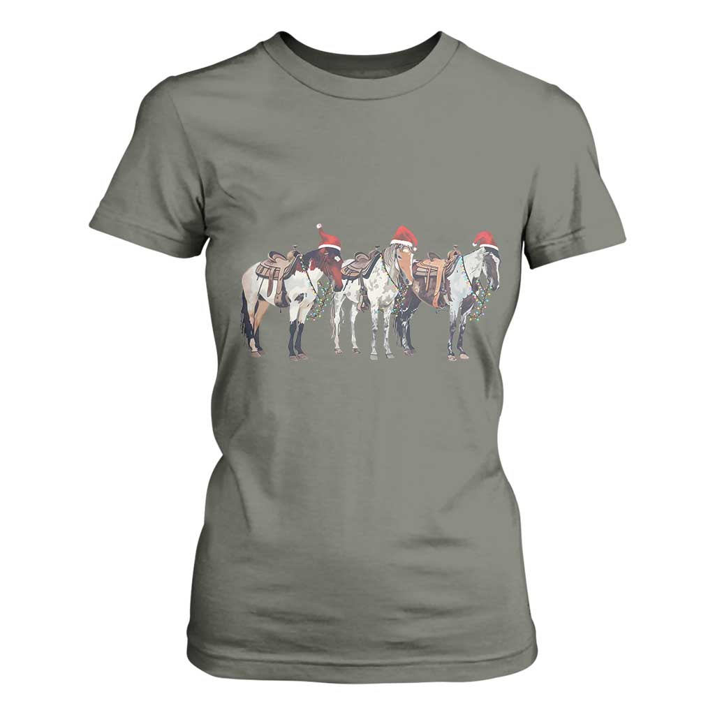 Horse Christmas T Shirt For Women Western Cowboy Cowgirl Howdy Country TS10 Military Green Print Your Wear
