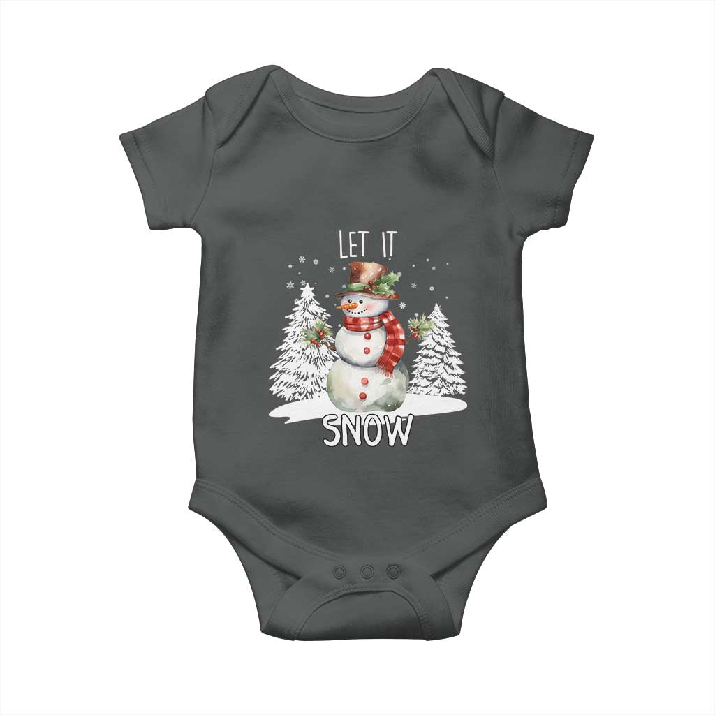 Christmas Let It Snow Baby Onesie Funny Snowman Snowflakes Xmas Tree TS10 Dark Heather Print Your Wear