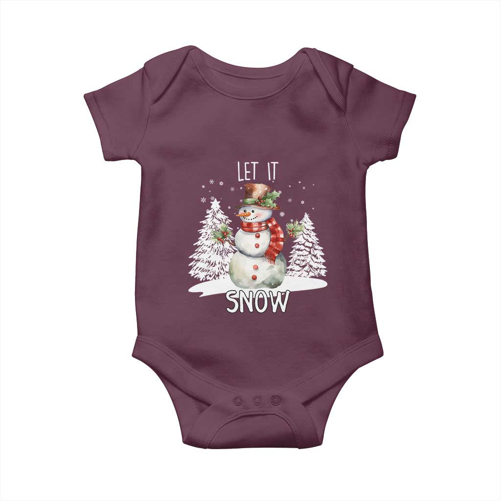 Christmas Let It Snow Baby Onesie Funny Snowman Snowflakes Xmas Tree TS10 Maroon Print Your Wear