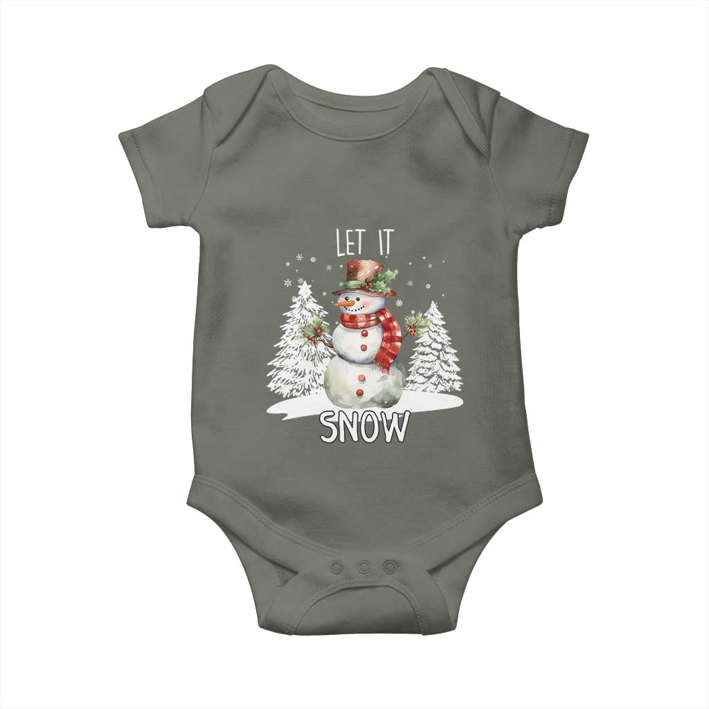 Christmas Let It Snow Baby Onesie Funny Snowman Snowflakes Xmas Tree TS10 Military Green Print Your Wear