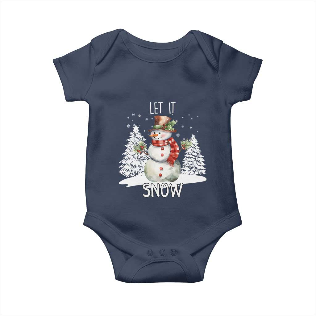 Christmas Let It Snow Baby Onesie Funny Snowman Snowflakes Xmas Tree TS10 Navy Print Your Wear