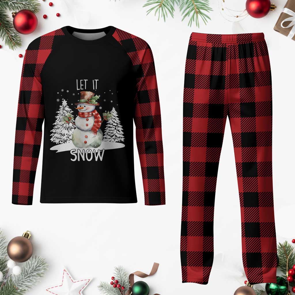 Christmas Let It Snow Plaid Pajama Set Funny Snowman Snowflakes Xmas Tree TS10 Buffalo Plaid Print Your Wear