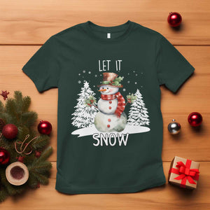 Christmas Let It Snow T Shirt Funny Snowman Snowflakes Xmas Tree TS10 Dark Forest Green Print Your Wear