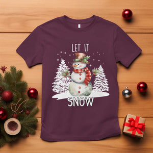 Christmas Let It Snow T Shirt Funny Snowman Snowflakes Xmas Tree TS10 Maroon Print Your Wear