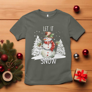 Christmas Let It Snow T Shirt Funny Snowman Snowflakes Xmas Tree TS10 Military Green Print Your Wear