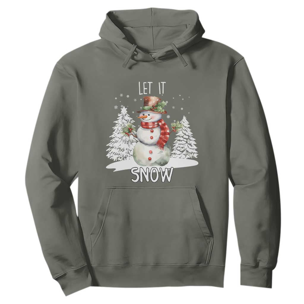 Christmas Let It Snow Hoodie Funny Snowman Snowflakes Xmas Tree TS10 Military Green Print Your Wear