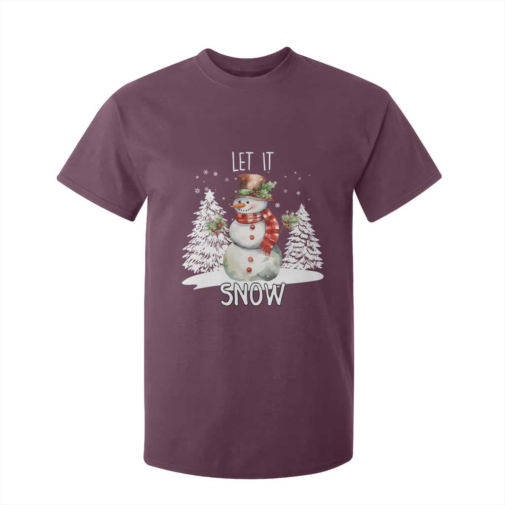 Christmas Let It Snow T Shirt For Kid Funny Snowman Snowflakes Xmas Tree TS10 Maroon Print Your Wear