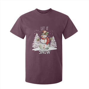 Christmas Let It Snow T Shirt For Kid Funny Snowman Snowflakes Xmas Tree TS10 Maroon Print Your Wear