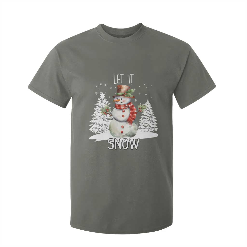 Christmas Let It Snow T Shirt For Kid Funny Snowman Snowflakes Xmas Tree TS10 Military Green Print Your Wear