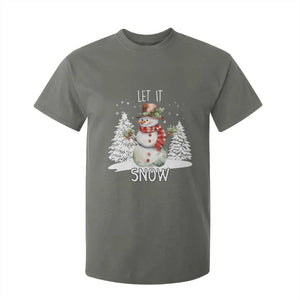Christmas Let It Snow T Shirt For Kid Funny Snowman Snowflakes Xmas Tree TS10 Military Green Print Your Wear