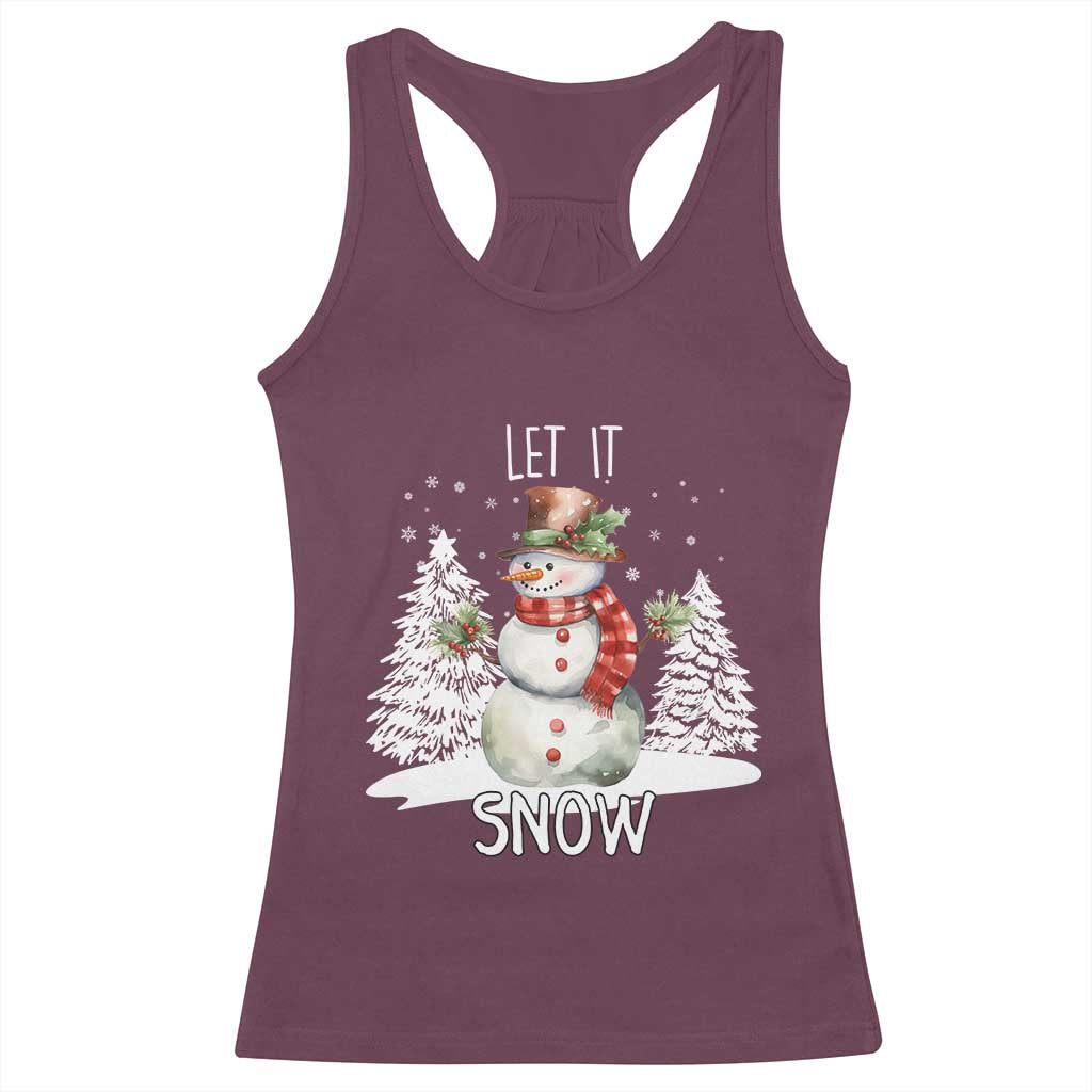 Christmas Let It Snow Racerback Tank Top Funny Snowman Snowflakes Xmas Tree TS10 Maroon Print Your Wear