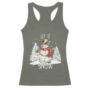 Christmas Let It Snow Racerback Tank Top Funny Snowman Snowflakes Xmas Tree TS10 Military Green Print Your Wear