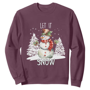 Christmas Let It Snow Sweatshirt Funny Snowman Snowflakes Xmas Tree TS10 Maroon Print Your Wear