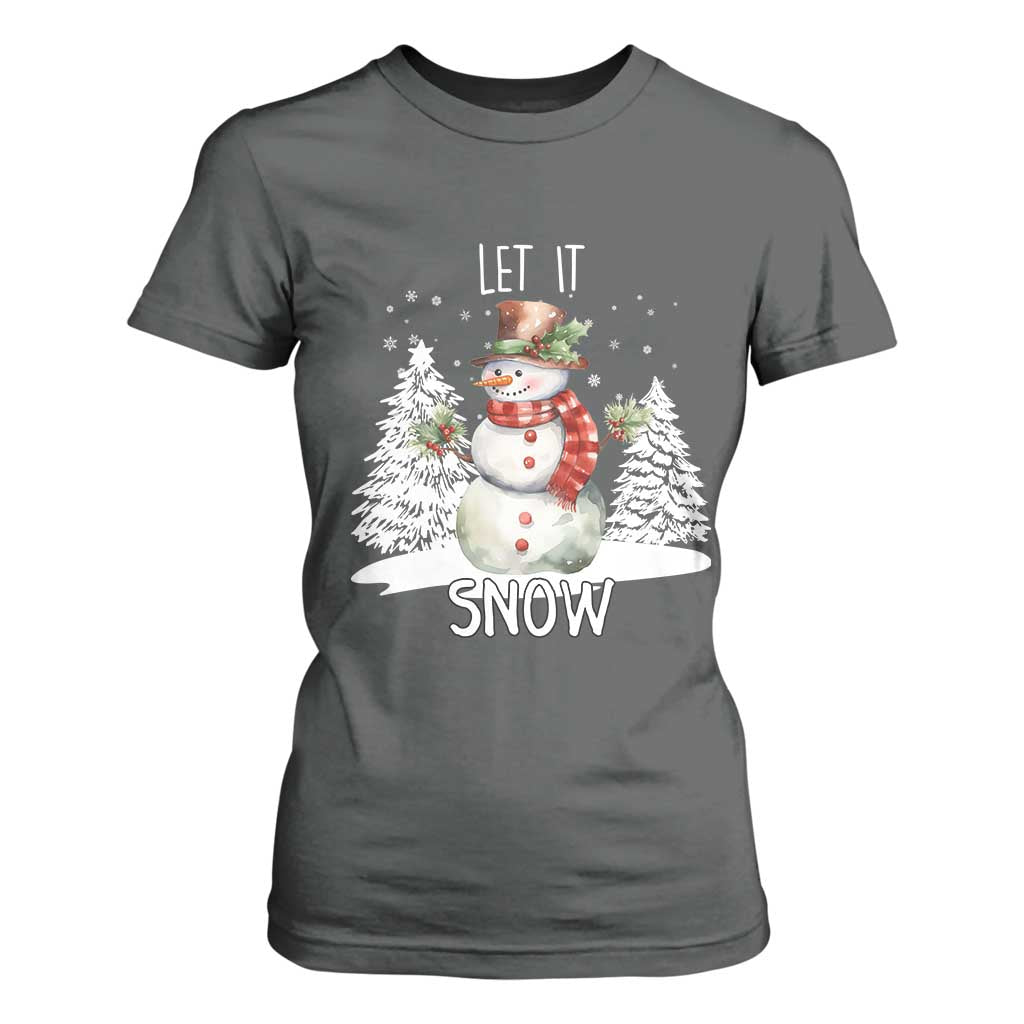 Christmas Let It Snow T Shirt For Women Funny Snowman Snowflakes Xmas Tree TS10 Dark Heather Print Your Wear