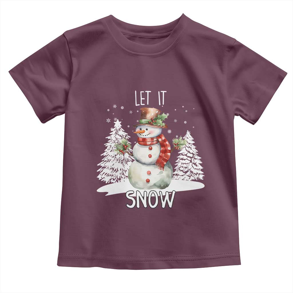 Christmas Let It Snow Toddler T Shirt Funny Snowman Snowflakes Xmas Tree TS10 Maroon Print Your Wear