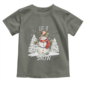 Christmas Let It Snow Toddler T Shirt Funny Snowman Snowflakes Xmas Tree TS10 Military Green Print Your Wear