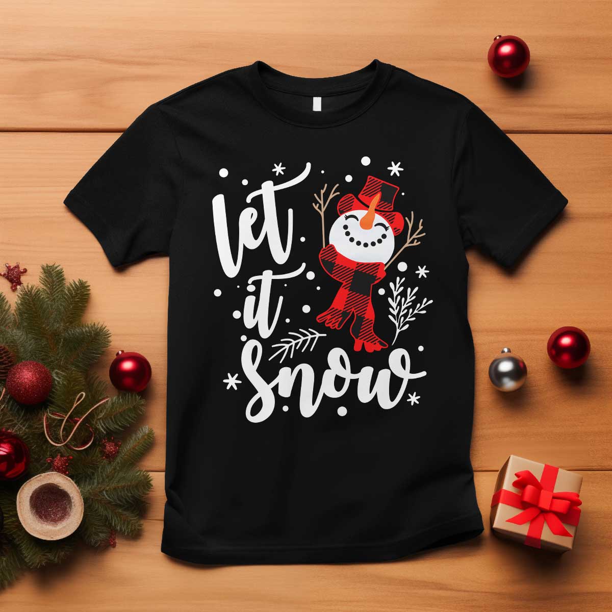 Christmas Let It Snow T Shirt Funny Snowman Snowflakes TS10 Black Print Your Wear