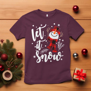 Christmas Let It Snow T Shirt Funny Snowman Snowflakes TS10 Maroon Print Your Wear