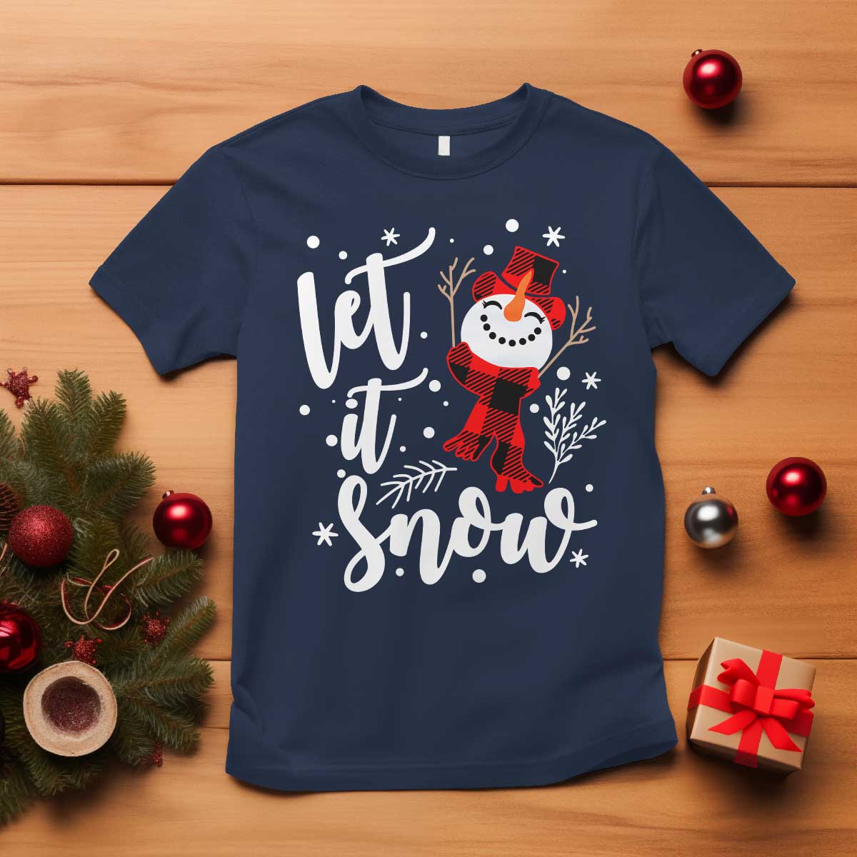 Christmas Let It Snow T Shirt Funny Snowman Snowflakes TS10 Navy Print Your Wear
