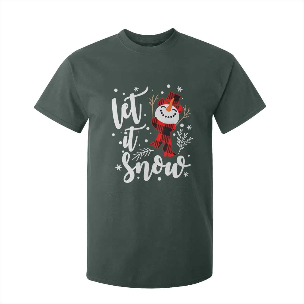 Christmas Let It Snow T Shirt For Kid Funny Snowman Snowflakes TS10 Dark Forest Green Print Your Wear