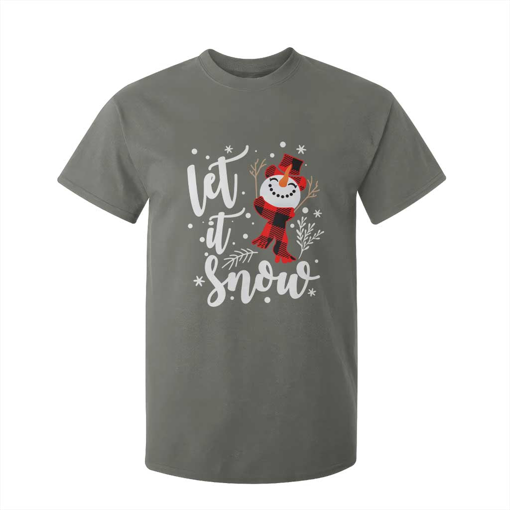 Christmas Let It Snow T Shirt For Kid Funny Snowman Snowflakes TS10 Military Green Print Your Wear