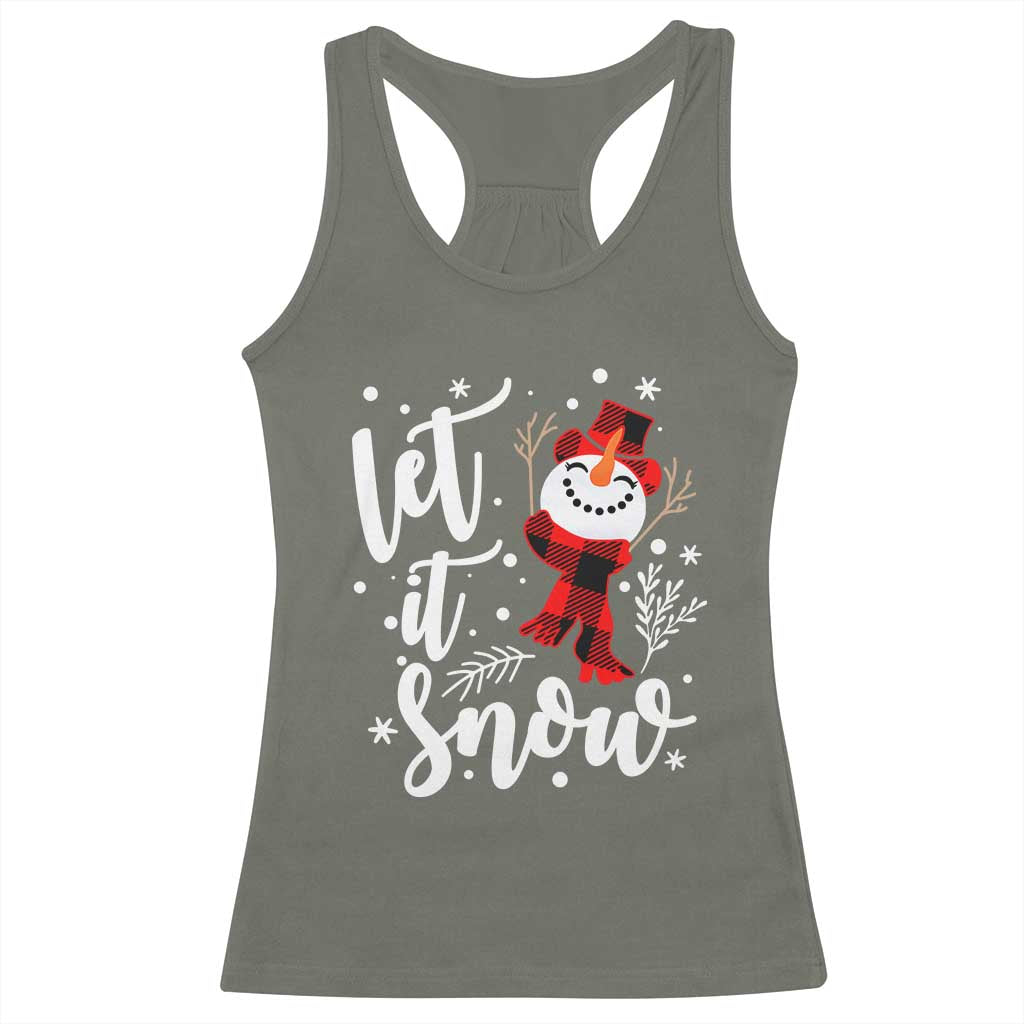 Christmas Let It Snow Racerback Tank Top Funny Snowman Snowflakes TS10 Military Green Print Your Wear