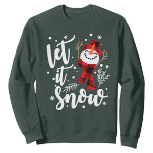 Christmas Let It Snow Sweatshirt Funny Snowman Snowflakes TS10 Dark Forest Green Print Your Wear