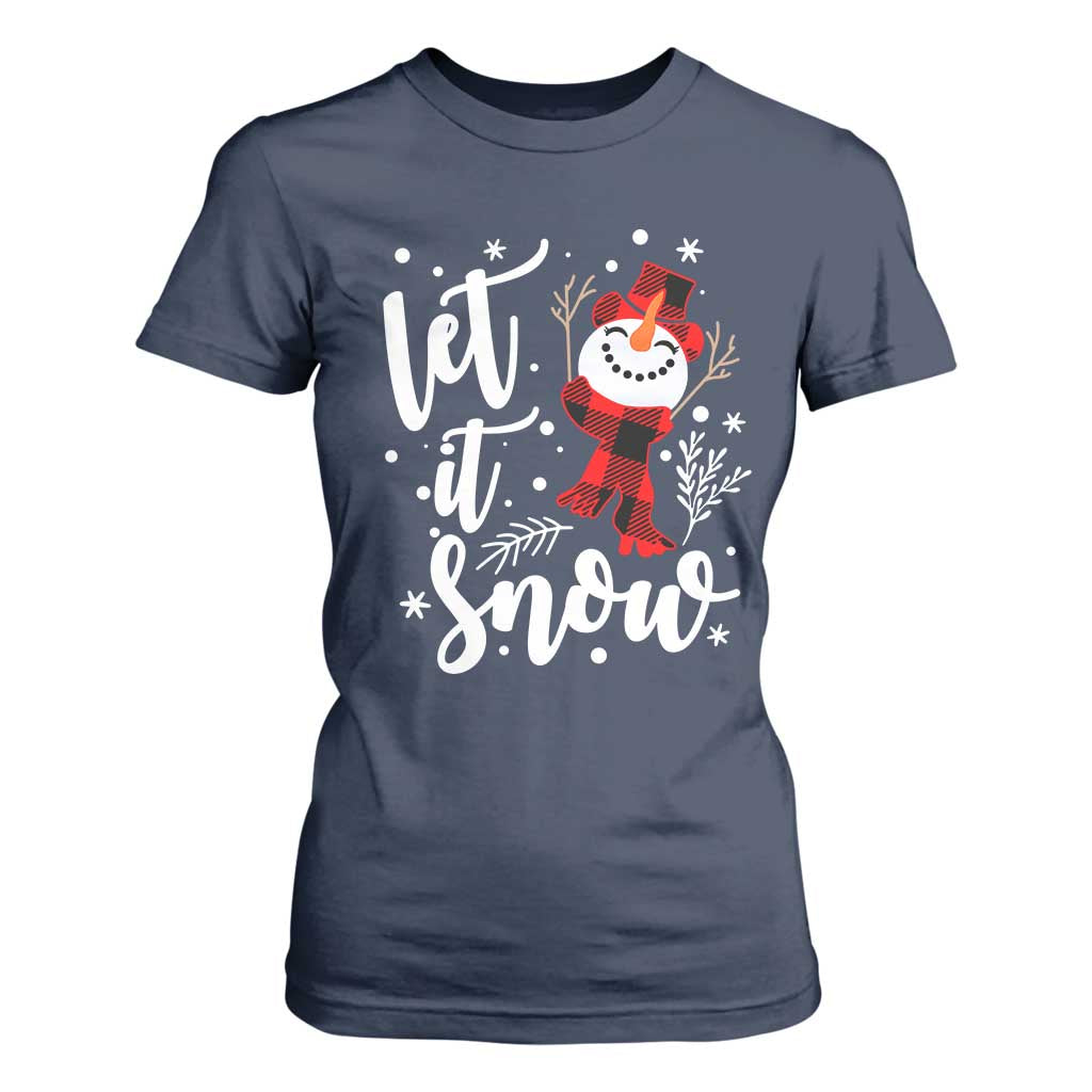 Christmas Let It Snow T Shirt For Women Funny Snowman Snowflakes TS10 Navy Print Your Wear