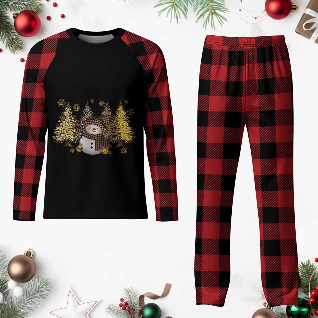 Snowman Plaid Pajama Set Cute Winter Leopard Xmas Tree Farm TS10 Buffalo Plaid Print Your Wear