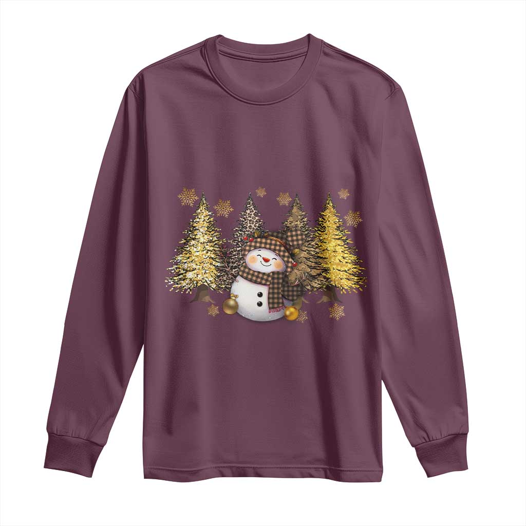 Christmas Snowman Long Sleeve Shirt Cute Winter Leopard Xmas Tree Farm TS10 Maroon Print Your Wear
