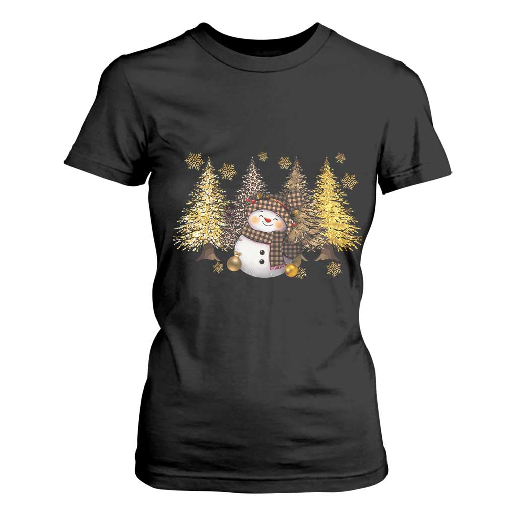 Christmas Snowman T Shirt For Women Cute Winter Leopard Xmas Tree Farm TS10 Black Print Your Wear