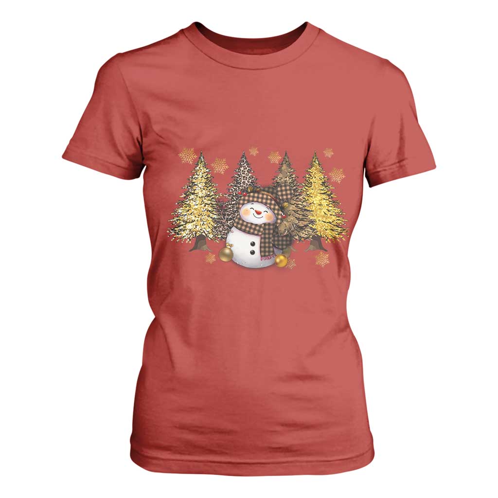 Christmas Snowman T Shirt For Women Cute Winter Leopard Xmas Tree Farm TS10 Red Print Your Wear