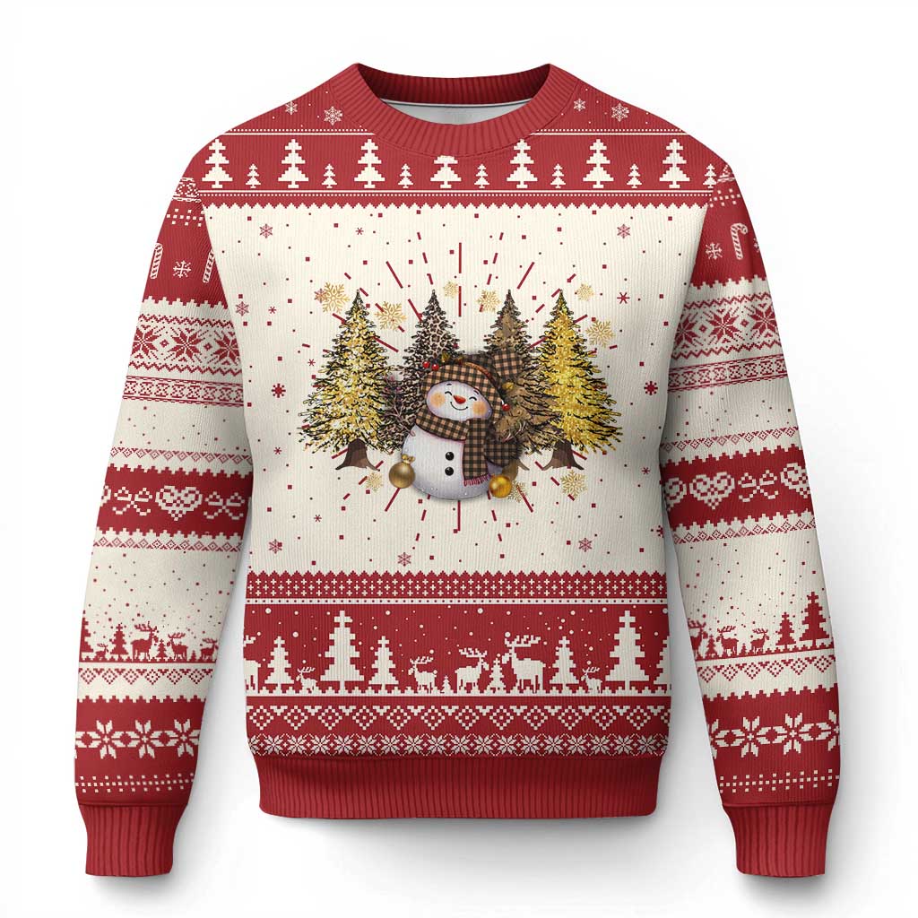 Snowman Ugly Christmas Sweater Cute Winter Leopard Xmas Tree Farm TS10 Red Print Your Wear
