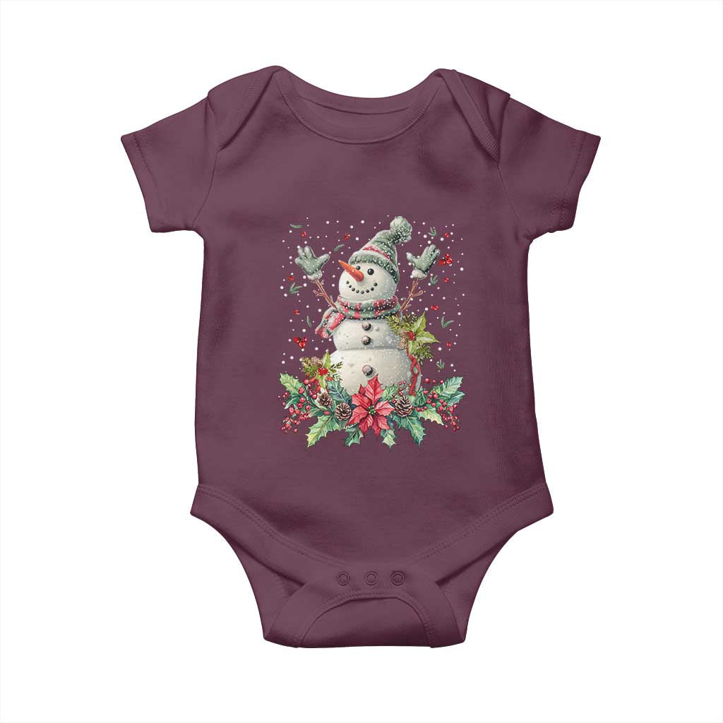 Christmas Snowman Baby Onesie Retro Winter Holiday Gift For Her TS10 Maroon Print Your Wear