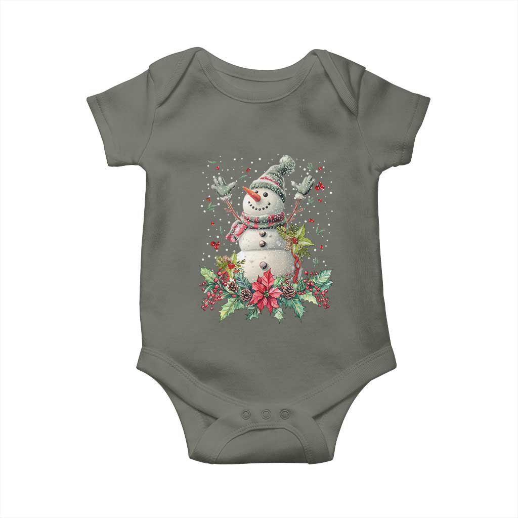 Christmas Snowman Baby Onesie Retro Winter Holiday Gift For Her TS10 Military Green Print Your Wear