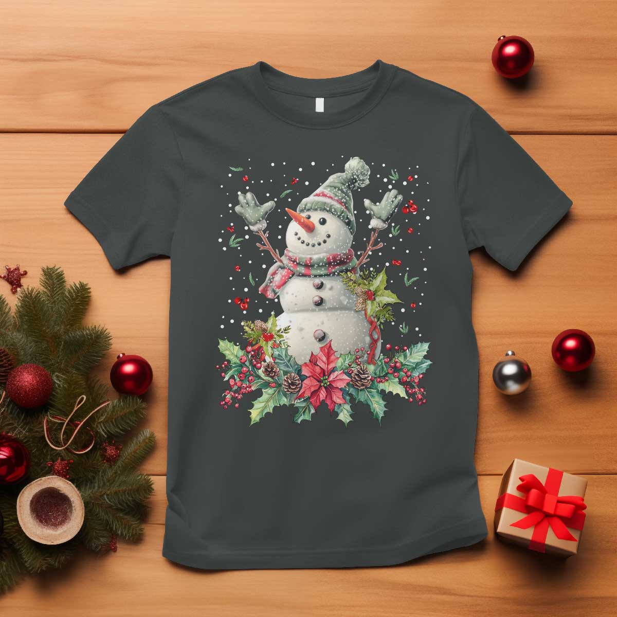 Christmas Snowman T Shirt Retro Winter Holiday Gift For Her TS10 Dark Heather Print Your Wear