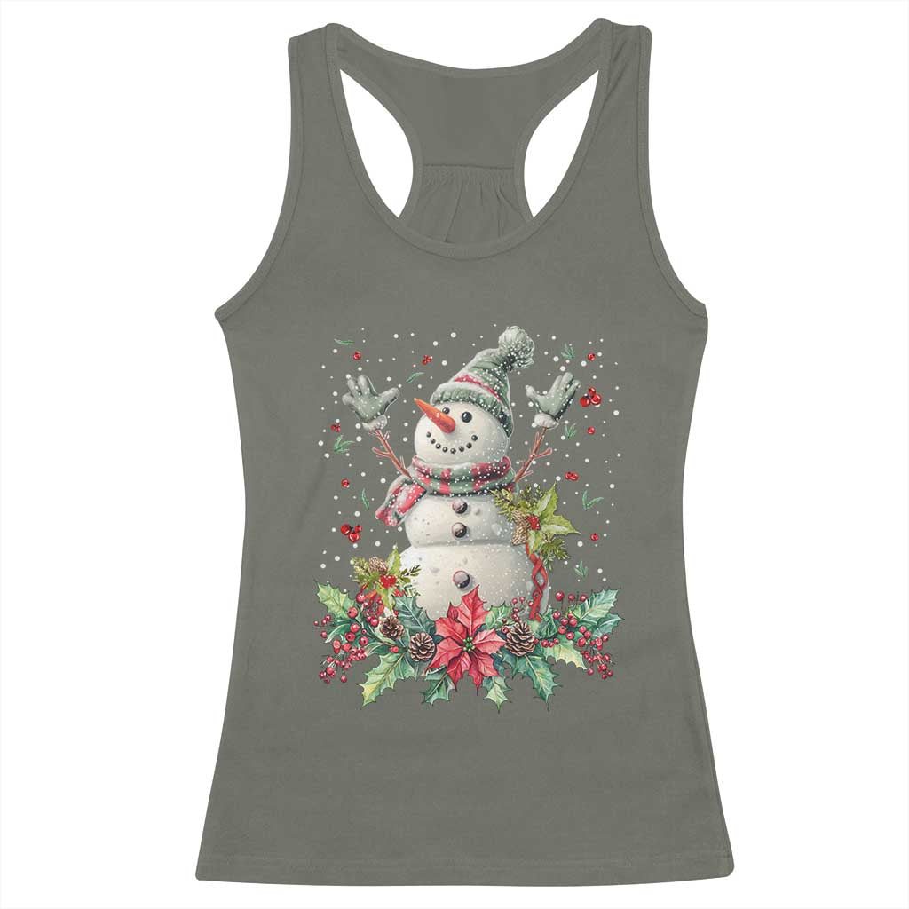 Christmas Snowman Racerback Tank Top Retro Winter Holiday Gift For Her TS10 Military Green Print Your Wear