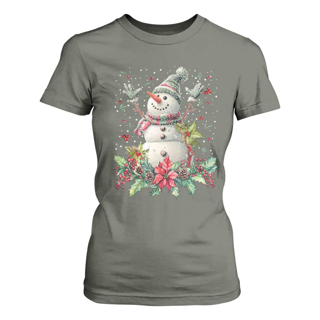 Christmas Snowman T Shirt For Women Retro Winter Holiday Gift For Her TS10 Military Green Print Your Wear