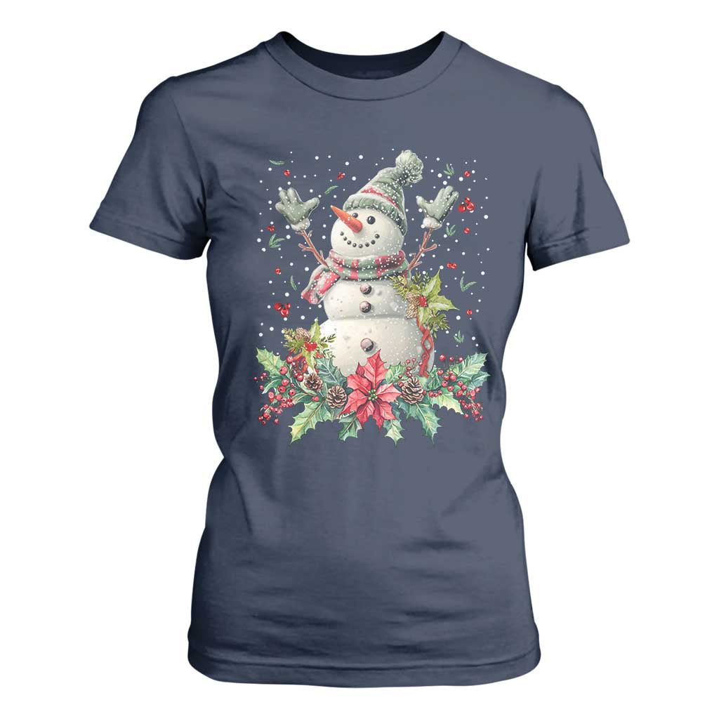 Christmas Snowman T Shirt For Women Retro Winter Holiday Gift For Her TS10 Navy Print Your Wear